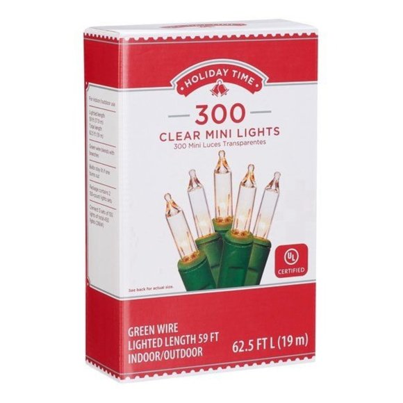 Holiday Time Indoor Outdoor Clear Mini Christmas Lights 59' 300 Count Green Wire - Picture 1 of 4